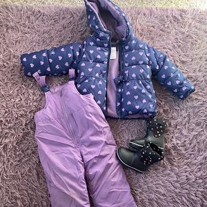Toddler snow suit and boots 3T (Carter’s) jacket and pants 6c boots (Cat &Jack)